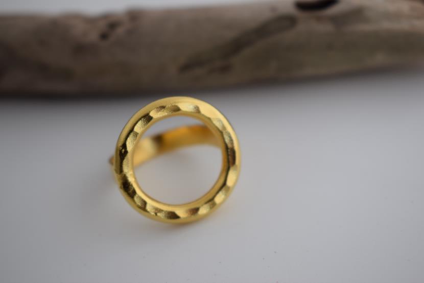 Galaxia ring Greek hammered jewelry with circular open design, available in gold, silver, and rose gold plated.