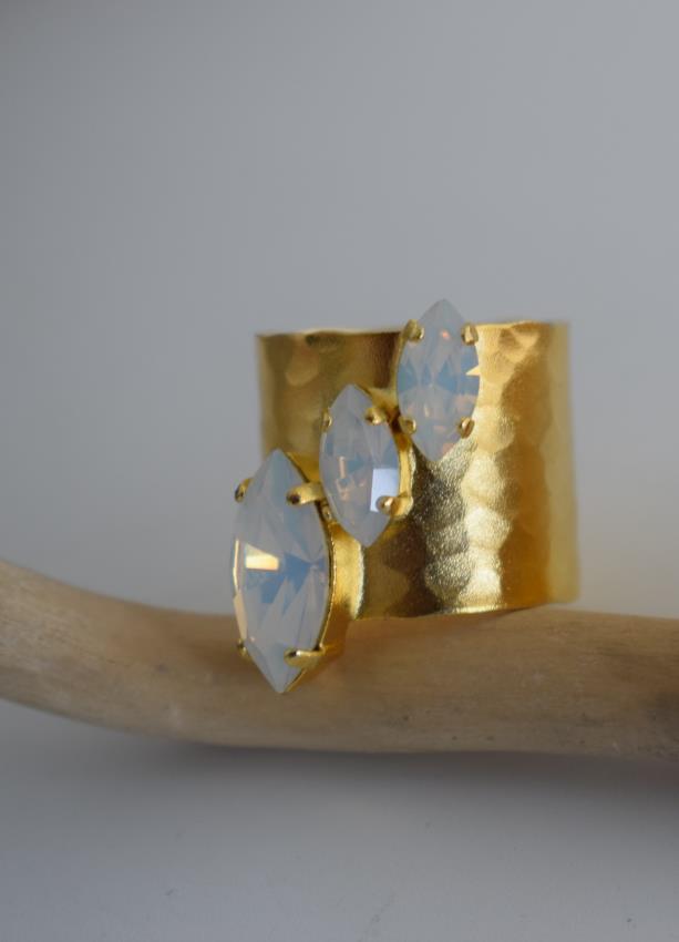 Amaryllis ring Greek hammered jewelry with Swarovski marquise crystals, available in gold, silver, and rose gold plated.