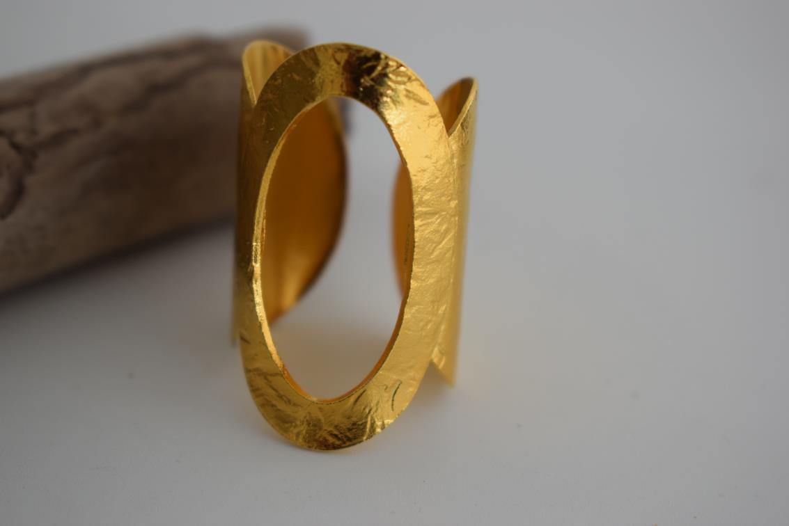Aegis ring Greek hammered jewelry with bold open oval design, available in gold, silver, and rose gold plated.