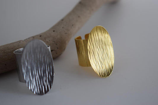Hermes ring – Greek hammered jewelry – 18K gold or silver plated, also available in rose gold, hammered oval design