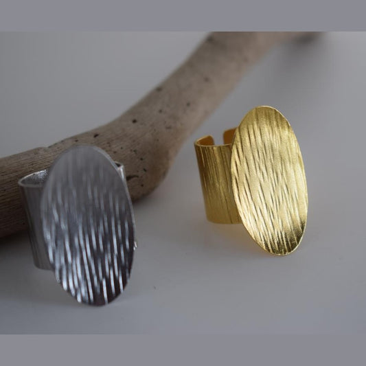 Hermes ring – Greek hammered jewelry – 18K gold or silver plated, also available in rose gold, hammered oval design