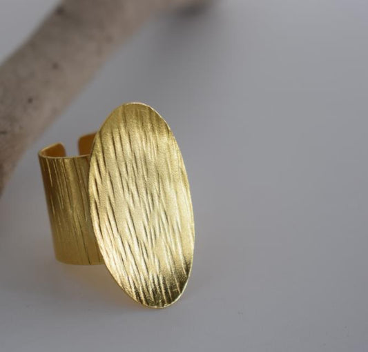 Hermes ring – Greek hammered jewelry – 18K gold or silver plated, also available in rose gold, hammered oval design