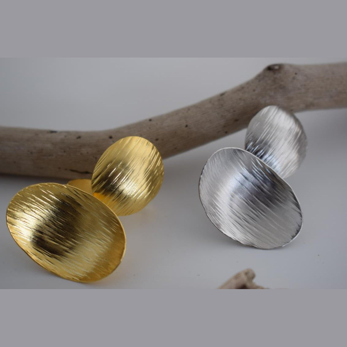 Ostraka ring – Greek hammered jewelry – 18K gold, silver, and rose gold plated