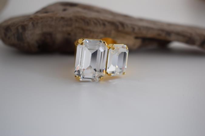 Handmade Electra ring with rectangular crystal, Greek hammered jewelry available in 18K gold, silver and rose gold plating.