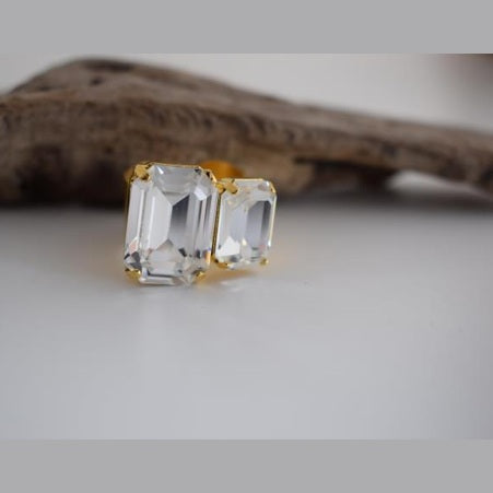 Handmade Electra ring with rectangular crystal, Greek hammered jewelry available in 18K gold, silver and rose gold plating.