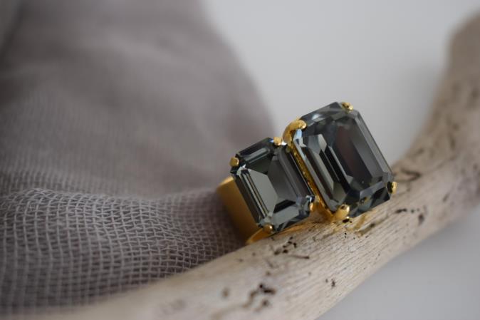 Handmade Electra ring with rectangular crystal, Greek hammered jewelry available in 18K gold, silver and rose gold plating.