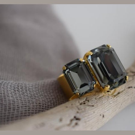 Handmade Electra ring with rectangular crystal, Greek hammered jewelry available in 18K gold, silver and rose gold plating.