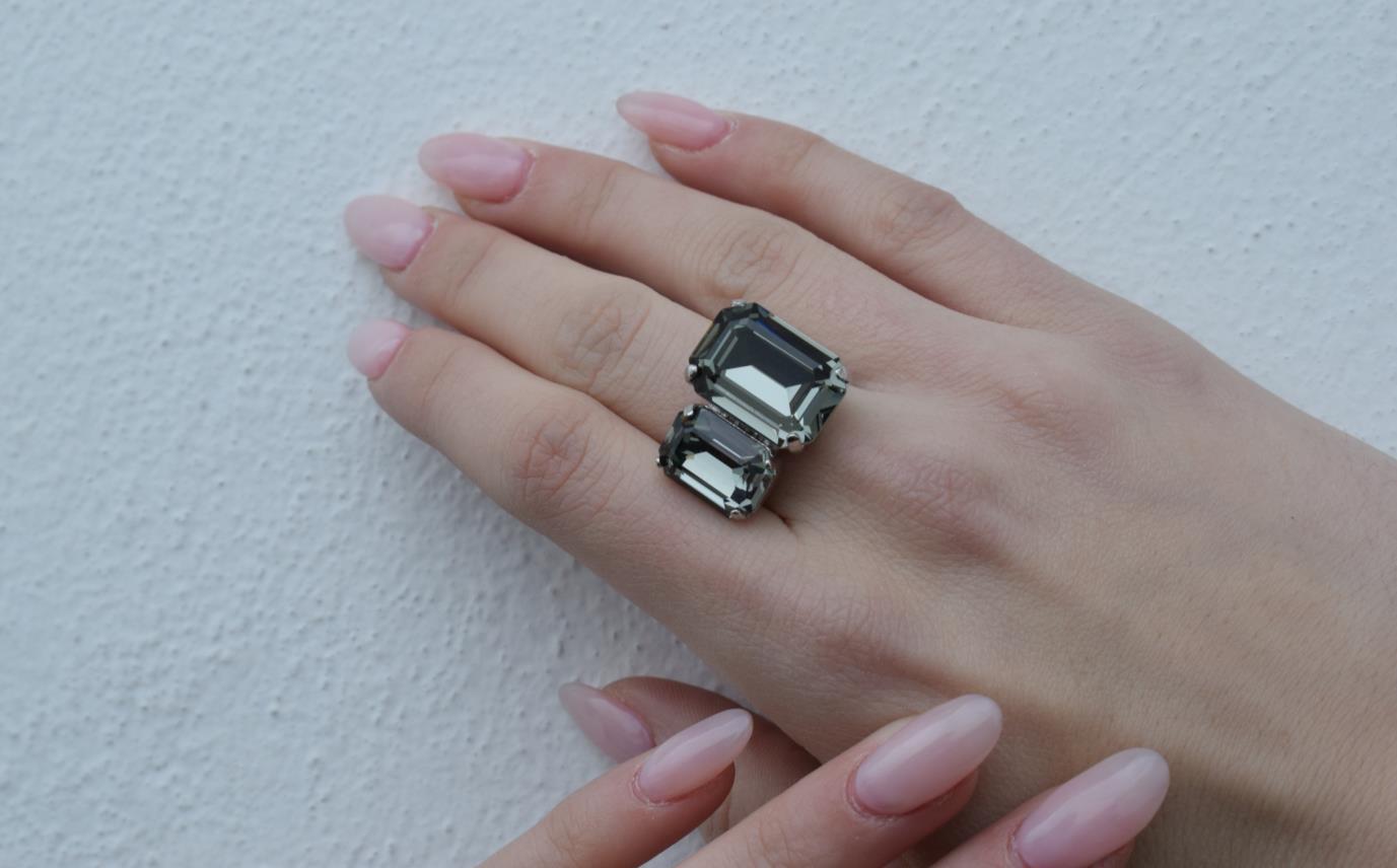 Handmade Electra ring with rectangular crystal, Greek hammered jewelry available in 18K gold, silver and rose gold plating.