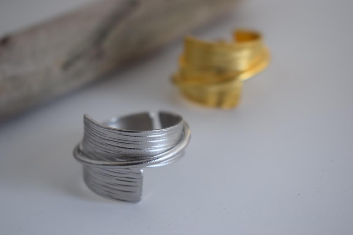 Danae ring – Greek hammered jewelry – 18K gold, silver, and rose gold plated