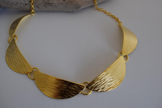 Handmade Avgi necklace with hammered plates, Greek hammered jewelry available in 18K gold, silver and rose gold plating.