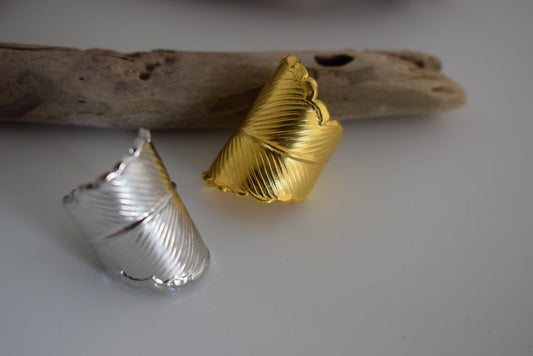 Narkissos ring Greek hammered jewelry with sculptural leaf-inspired texture, available in gold, silver, and rose gold plated.