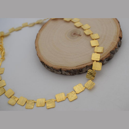 Danae2 Necklace â Handmade Greek hammered jewelry with square-link hammered texture, available in 18K gold and silver plated.