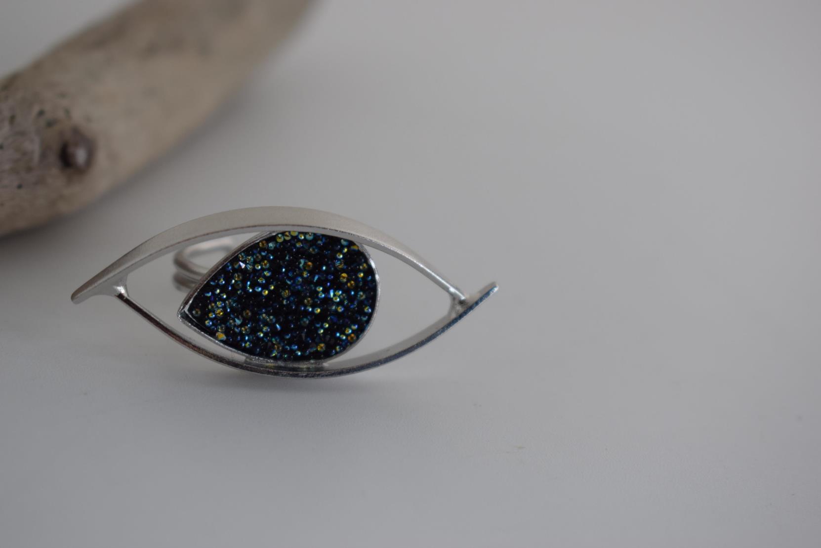 Eye ring with Swarovski – Greek hammered jewelry – 18K gold, silver, and rose gold plated