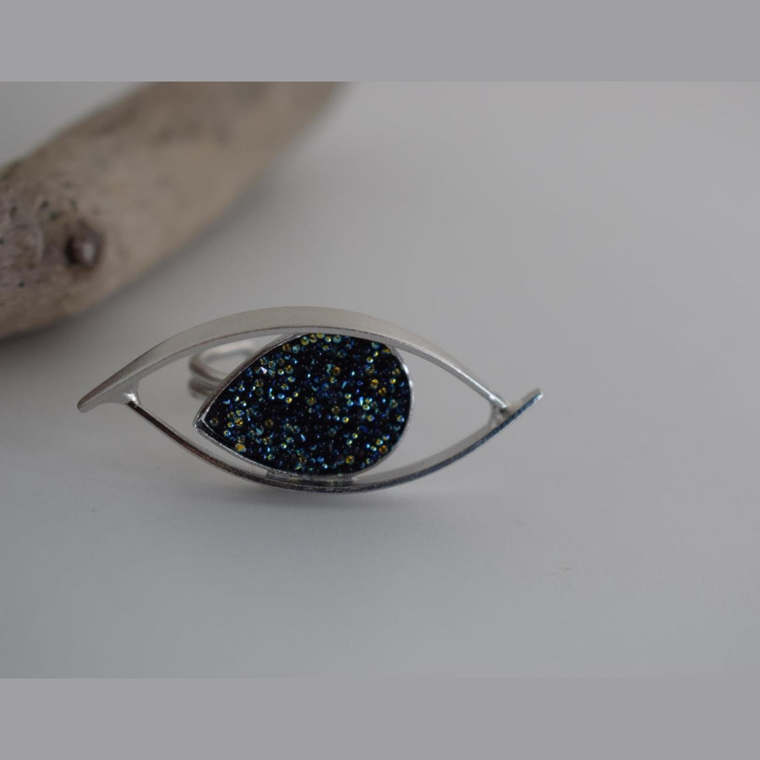 Eye ring with Swarovski – Greek hammered jewelry – 18K gold, silver, and rose gold plated