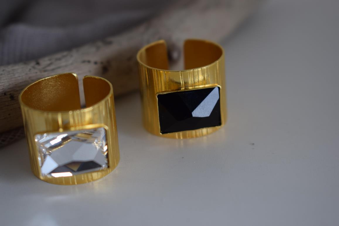 onio rings Greek hammered jewelry 18K gold plated with crystal