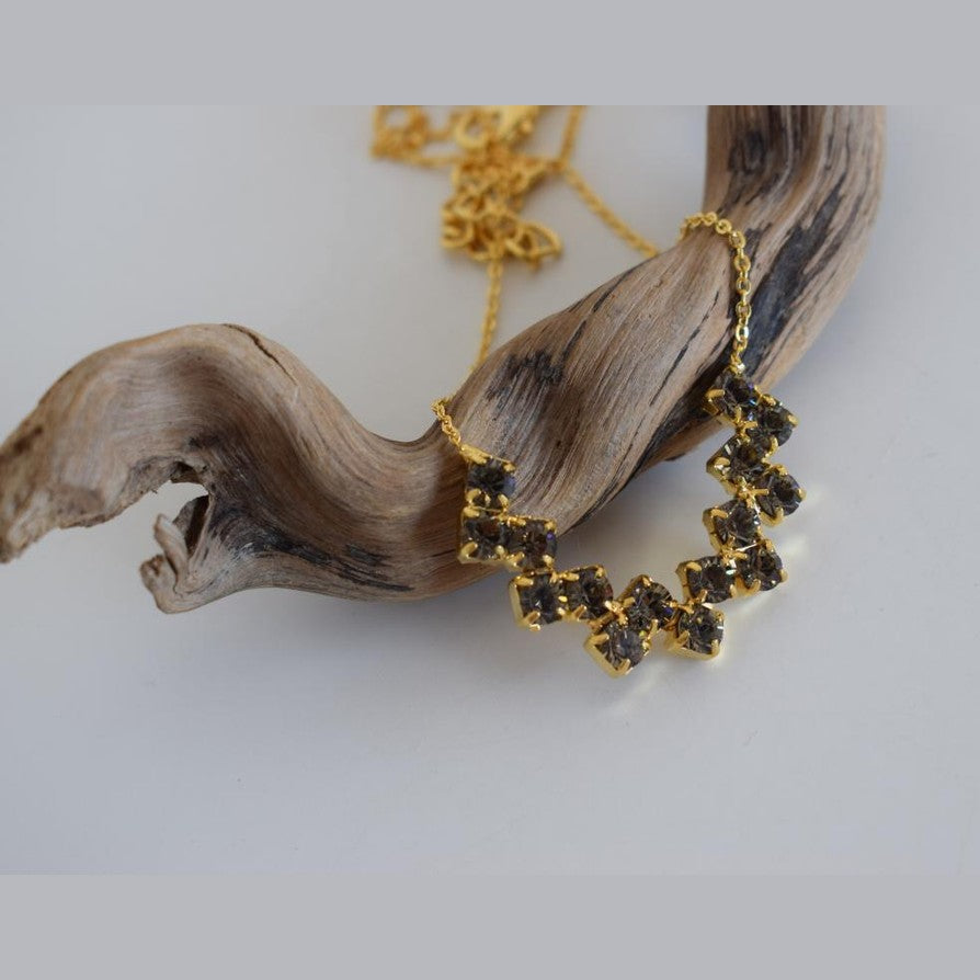 Asteria Necklace – Handmade Greek Hammered Jewelry in 18K gold or silver plated with shimmering crystals inspired by the goddess of the stars.