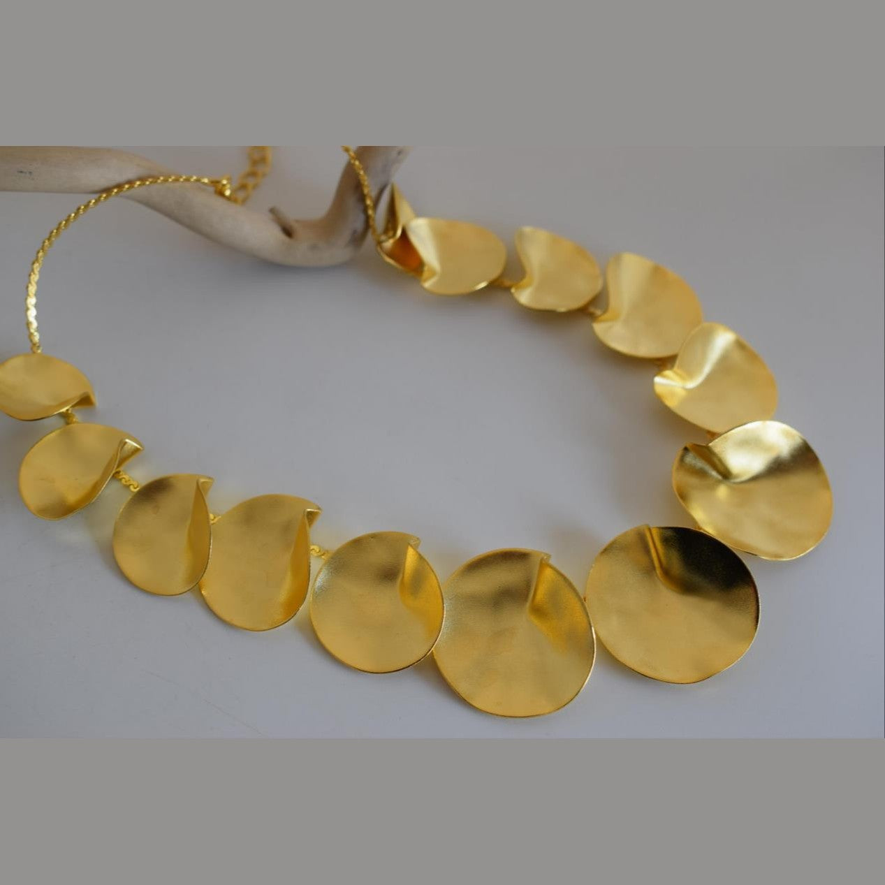 Amphitrite necklace – Greek hammered jewelry – available in 18K gold, silver, and rose gold plating