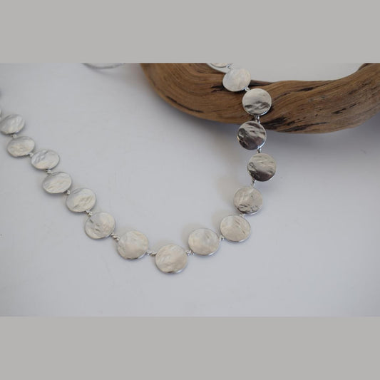 Estia2 Necklace â Handmade Greek hammered jewelry with round hammered discs, available in 18K gold and silver plated.