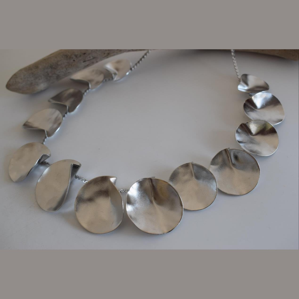 Amphitrite necklace – Greek hammered jewelry – available in 18K gold, silver, and rose gold plating