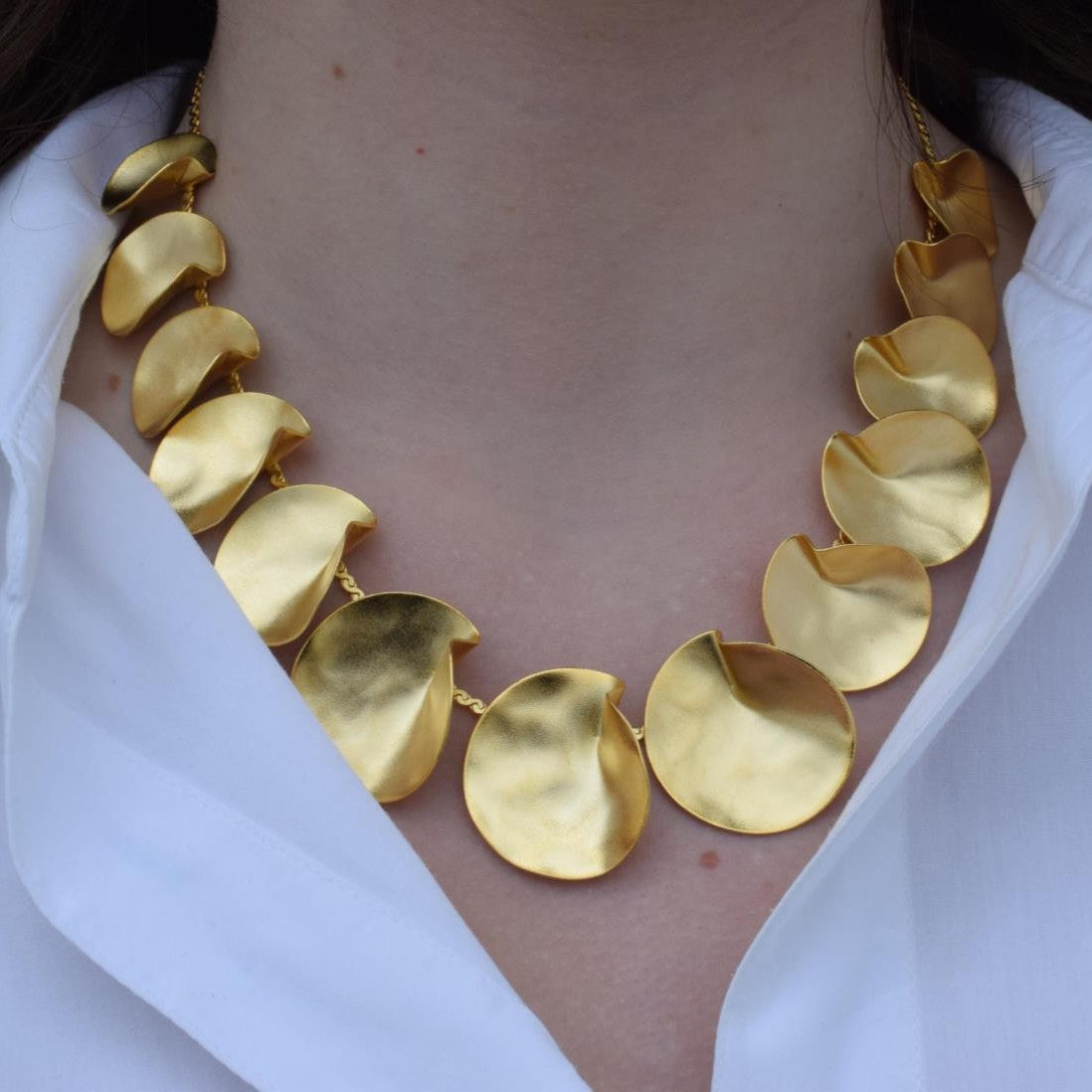 Amphitrite necklace – Greek hammered jewelry – available in 18K gold, silver, and rose gold plating