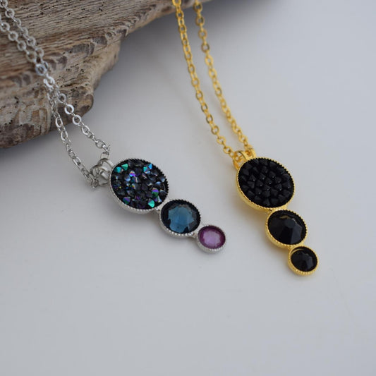 Seleni3 Necklace – Handmade Greek Hammered Jewelry in 18K gold or silver plated with triple crystal design inspired by the goddess Selene and moonlight.