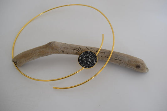 Galaxia Necklace â Handmade Greek hammered jewelry with Swarovski crystal detail, available in 18K gold or silver plated finish.