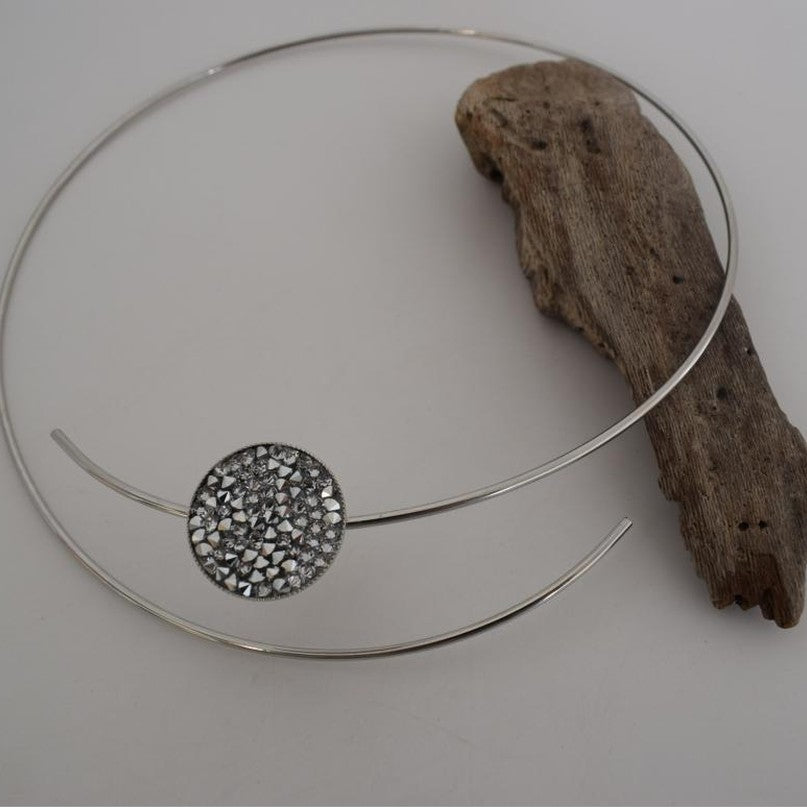 Galaxia Necklace – Handmade Greek hammered jewelry with crystal detail, available in 18K gold or silver plated finish.