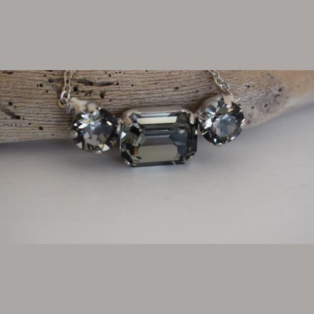 Orion necklace Greek hammered jewelry with three crystals, inspired by Orion’s Belt, in 18K gold, silver, and rose gold plated finish.