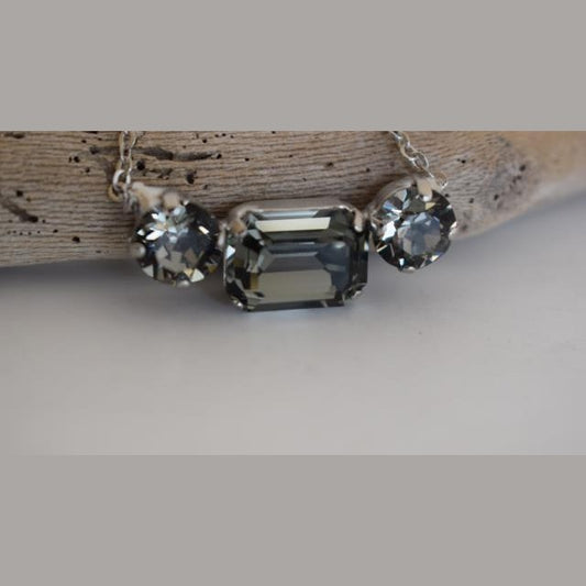 Orion necklace Greek hammered jewelry with three crystals, inspired by Orion’s Belt, in 18K gold, silver, and rose gold plated finish.