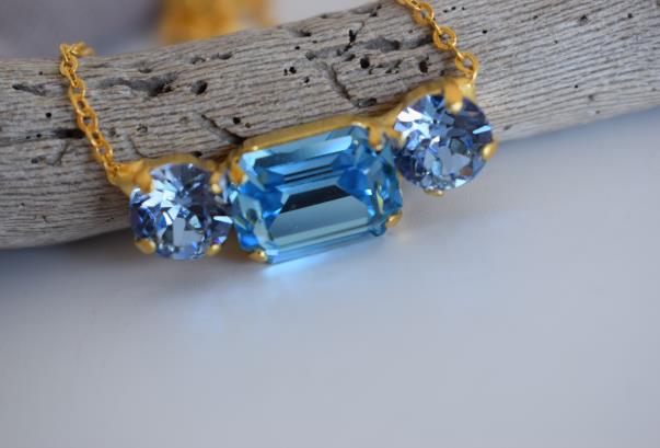 Orion necklace Greek hammered jewelry with three crystals, inspired by Orion’s Belt, in 18K gold, silver, and rose gold plated finish.