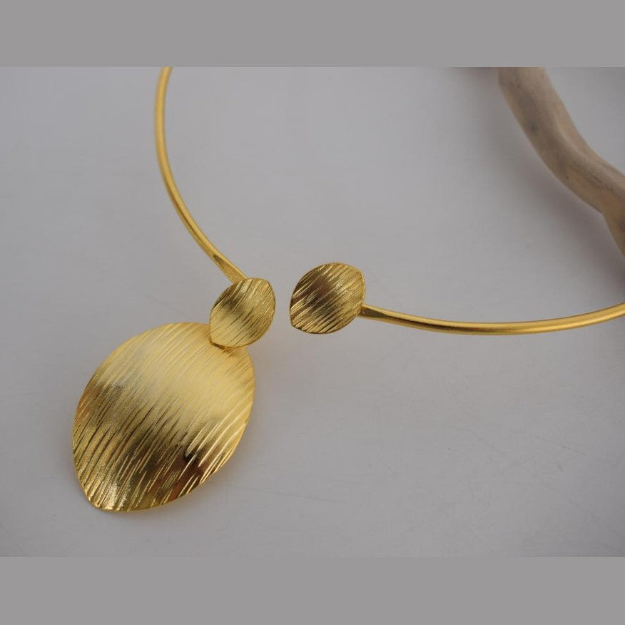 Ostraka II Necklace – Handmade Greek hammered jewelry in 18K gold or silver plated, inspired by ancient carved fragments with bold geometric texture.