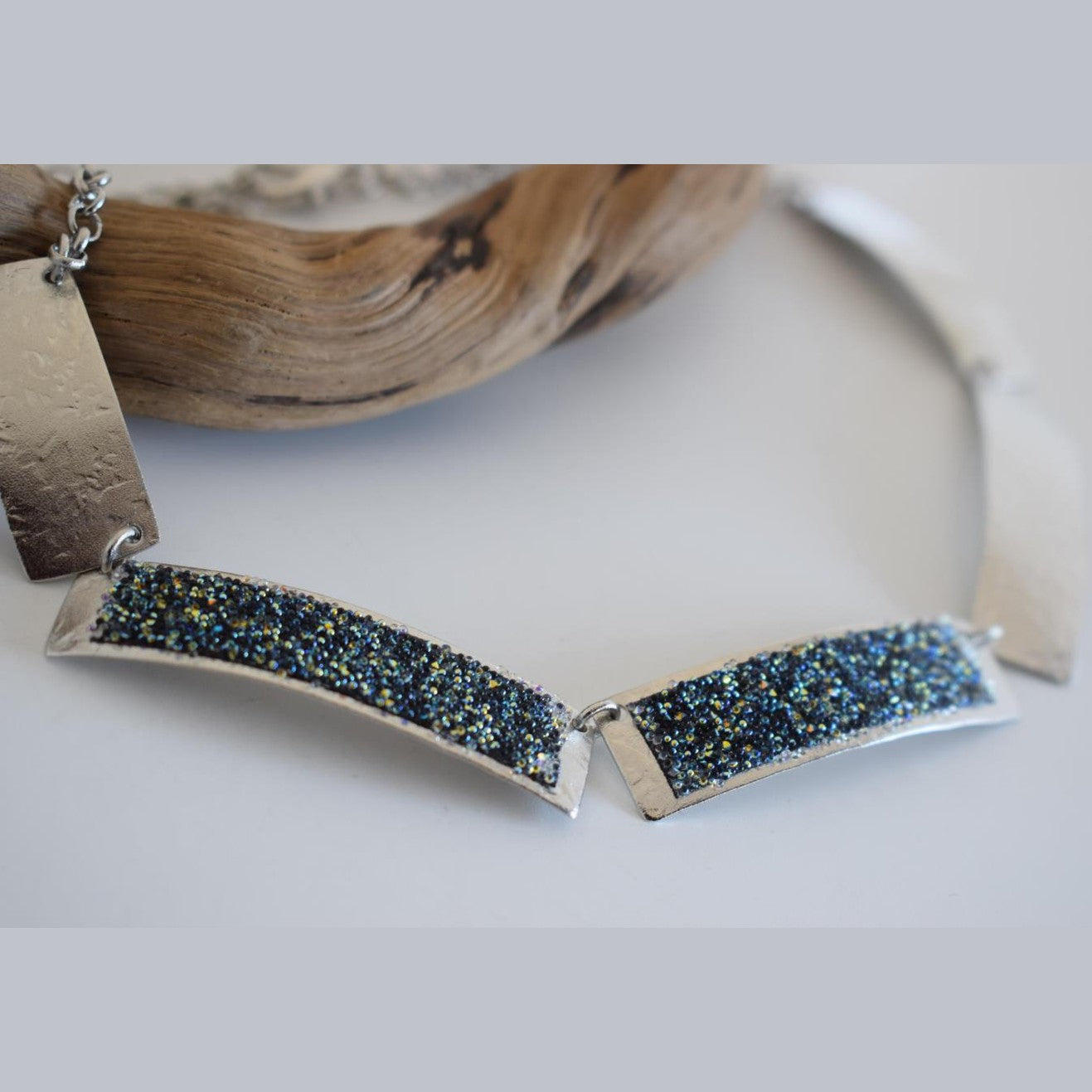 Ravdos necklace Greek hammered jewelry with Swarovski crystals in 18K gold, silver, and rose gold plated finish.