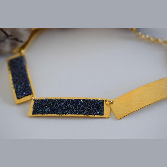 Ravdos necklace Greek hammered jewelry with Swarovski crystals in 18K gold, silver, and rose gold plated finish.