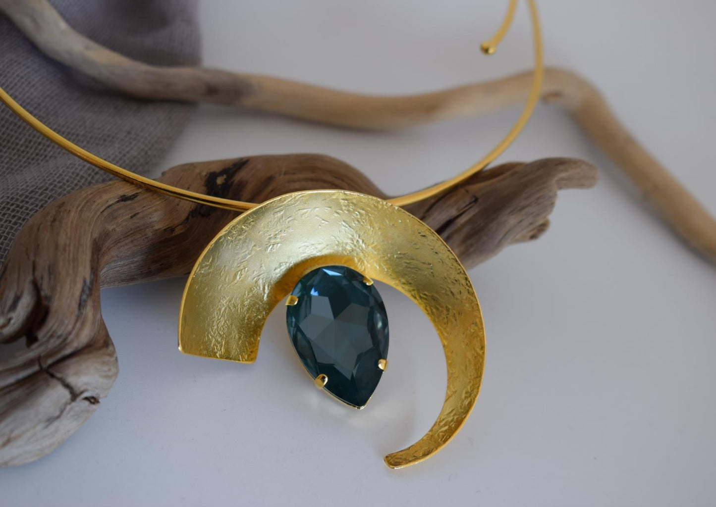 Selene necklace with stones Greek hammered jewelry 18K gold, silver and rose gold plated