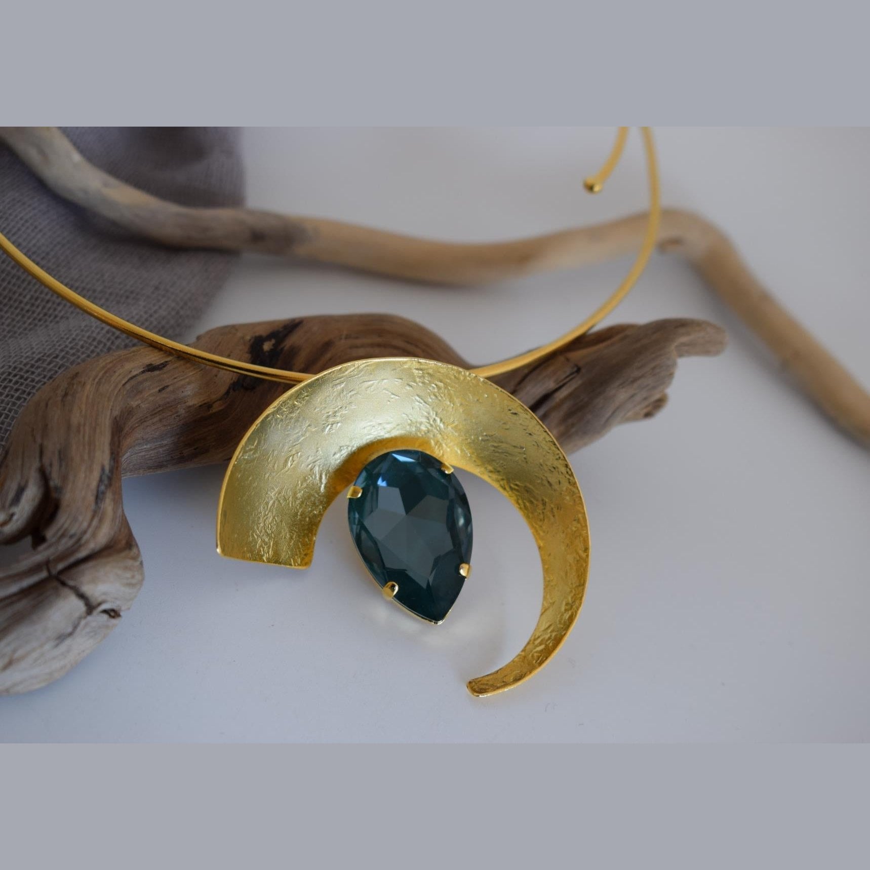 Selene necklace with stones Greek hammered jewelry 18K gold, silver and rose gold plated