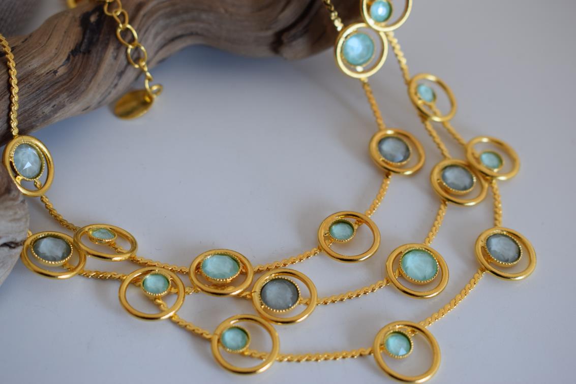 Tinos necklace with crystal – Greek hammered jewelry – 18K gold, silver, and rose gold plated