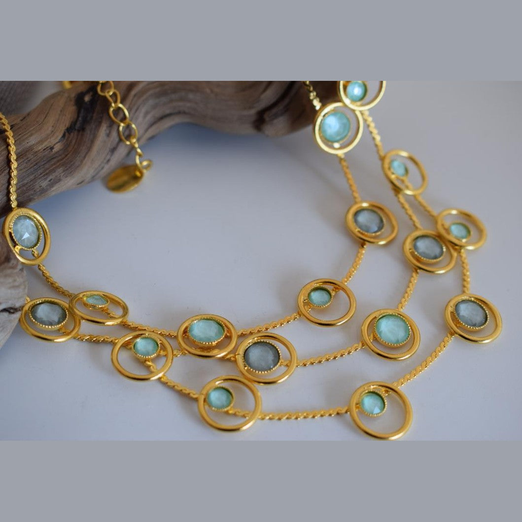 Tinos necklace with crystal – Greek hammered jewelry – 18K gold, silver, and rose gold plated