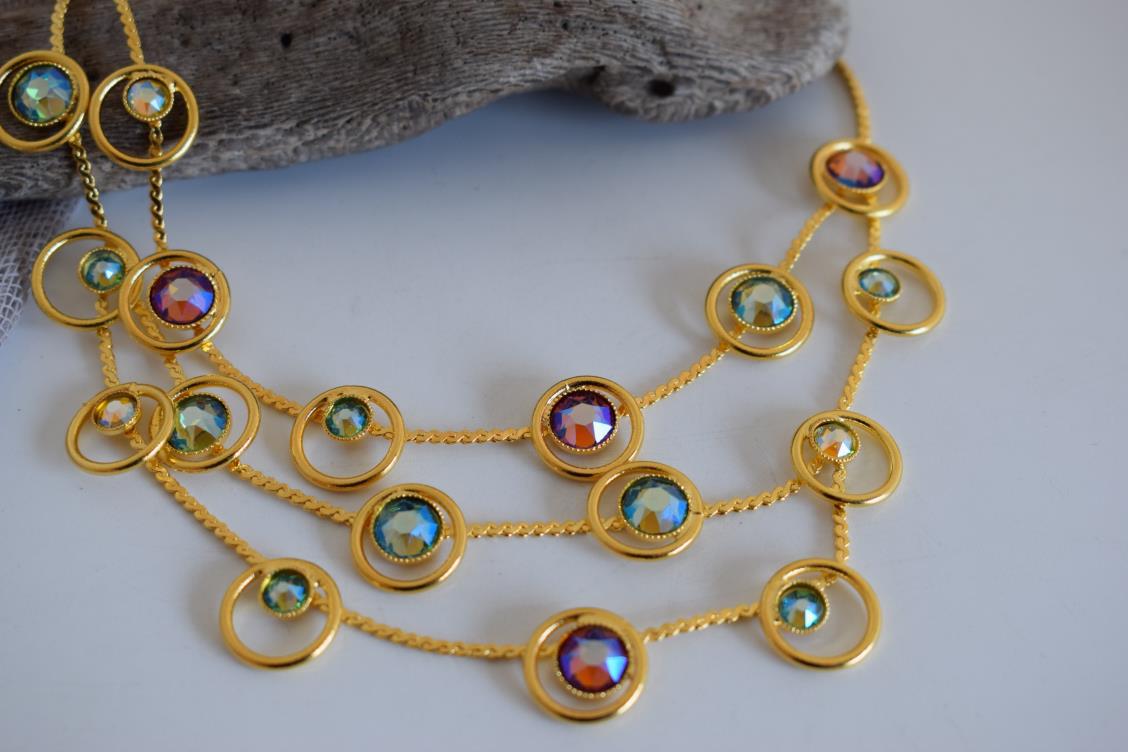 Tinos necklace with crystal – Greek hammered jewelry – 18K gold, silver, and rose gold plated