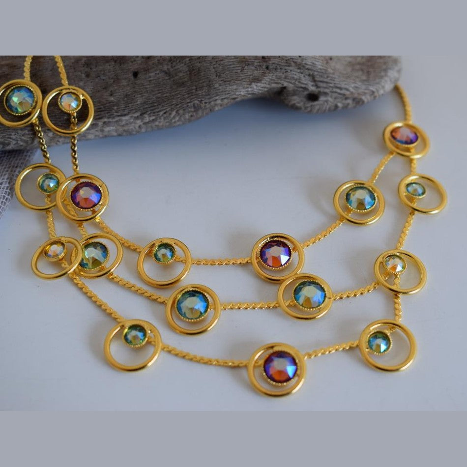 Tinos necklace with crystal – Greek hammered jewelry – 18K gold, silver, and rose gold plated