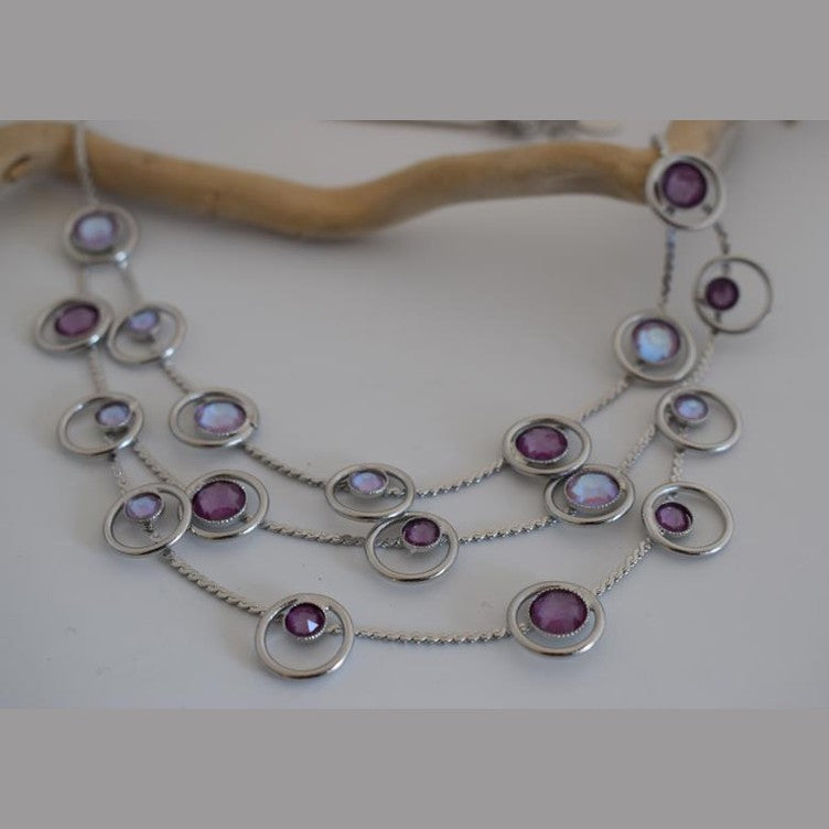 Tinos necklace with crystal – Greek hammered jewelry – 18K gold, silver, and rose gold plated