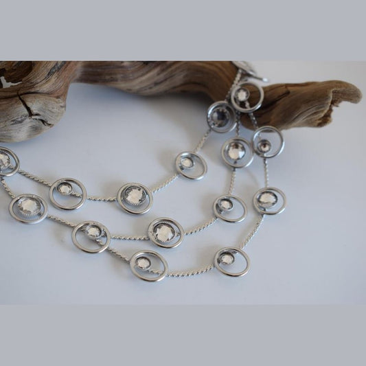 Tinos necklace with crystal – Greek hammered jewelry – 18K gold, silver, and rose gold plated