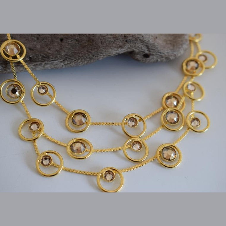 Tinos necklace with crystal – Greek hammered jewelry – 18K gold, silver, and rose gold plated