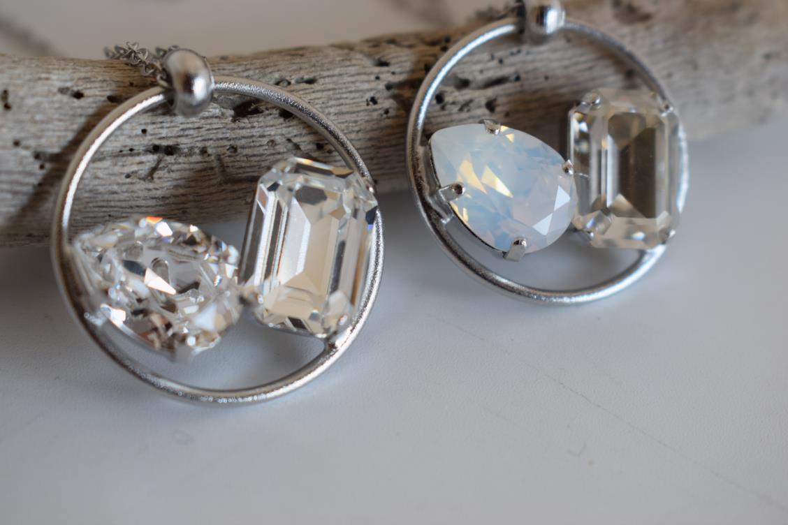 Okeanos 2 necklace with crystal Greek hammered jewelry 18K gold silver rose gold plated with emerald and sea blue crystal