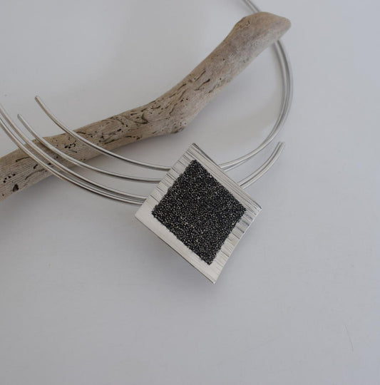 Thyra Necklace – Handmade Greek hammered jewelry with geometric Swarovski pendant, available in 18K gold or silver plated finish.