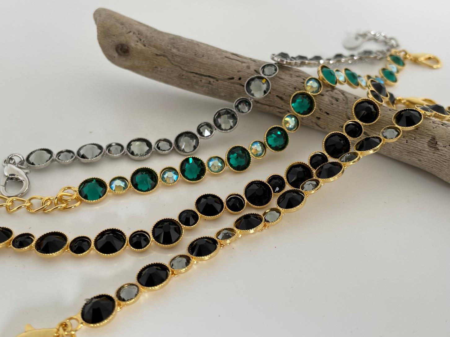 Tinos bracelet with crystal – Greek hammered jewelry – 18K gold, silver, and rose gold plated