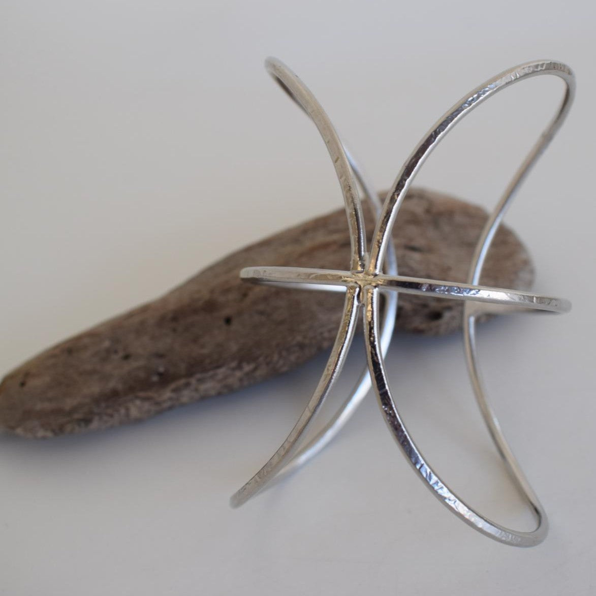 Handmade Cosmos bracelet, Greek hammered jewelry in 18K gold or silver plated with radiating sculptural openwork design.