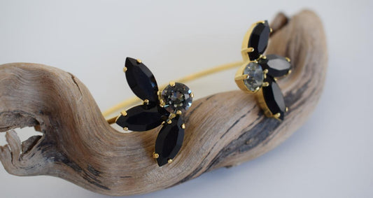 Amaryllis Bracelet â handmade Greek hammered jewelry with blue Swarovski crystals, available in 18K gold or silver plated.