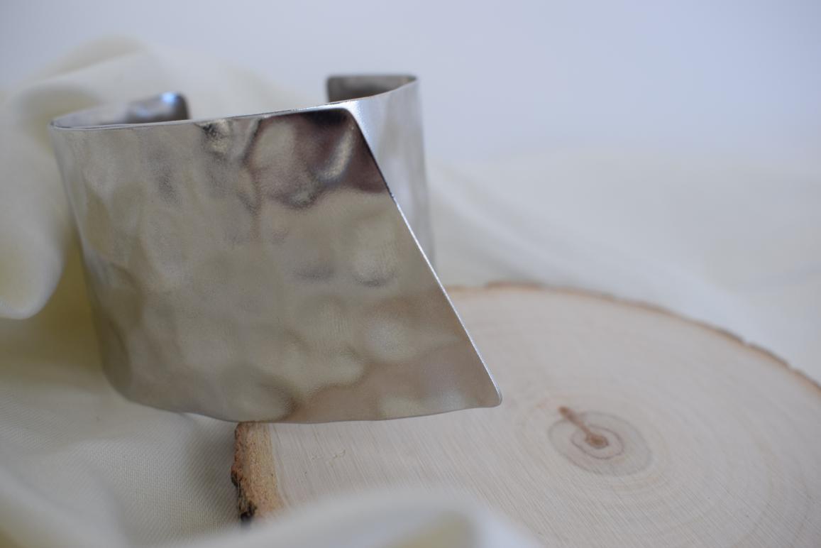 Handmade Knossos bracelet, Greek hammered jewelry in 18K gold or silver plated with sculptural overlapping cuff design.