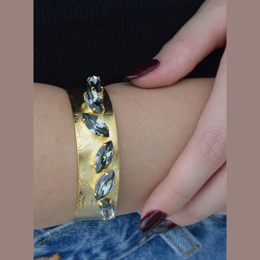 Handmade Hyacinth bracelet, Greek hammered jewelry in 18K gold or silver plated with multiple Swarovski crystals.