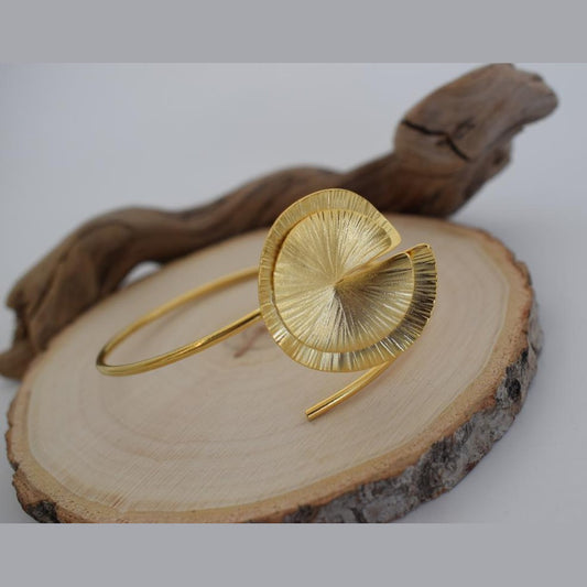 Handmade Noufaro bracelet, Greek hammered jewelry in 18K gold or silver plated with sculptural double-disc design.